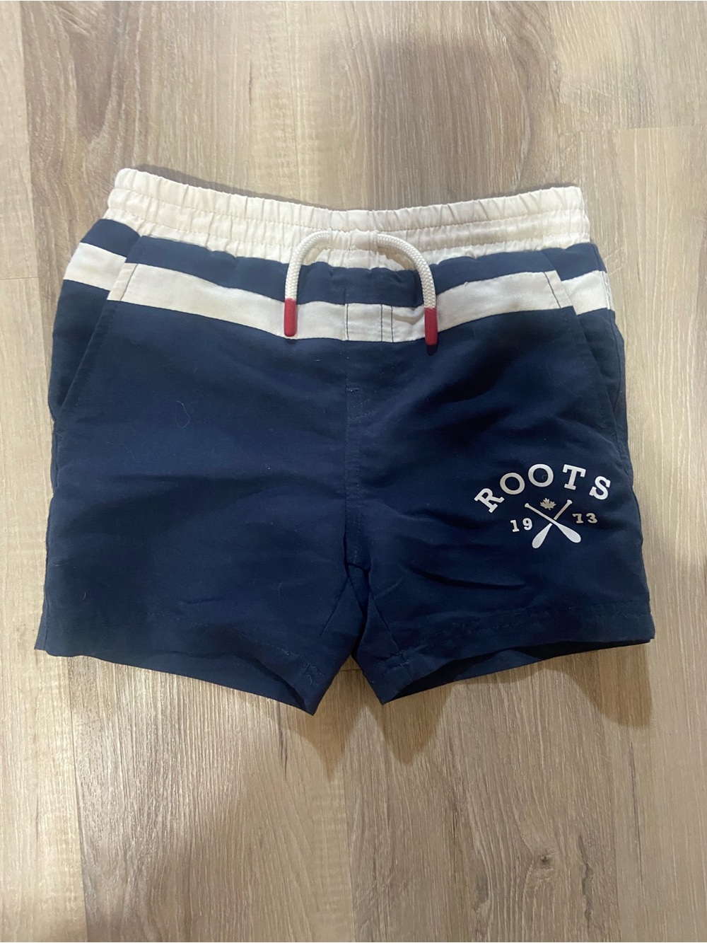 Roots Navy and White Kids Swim Trunks with Drawcord